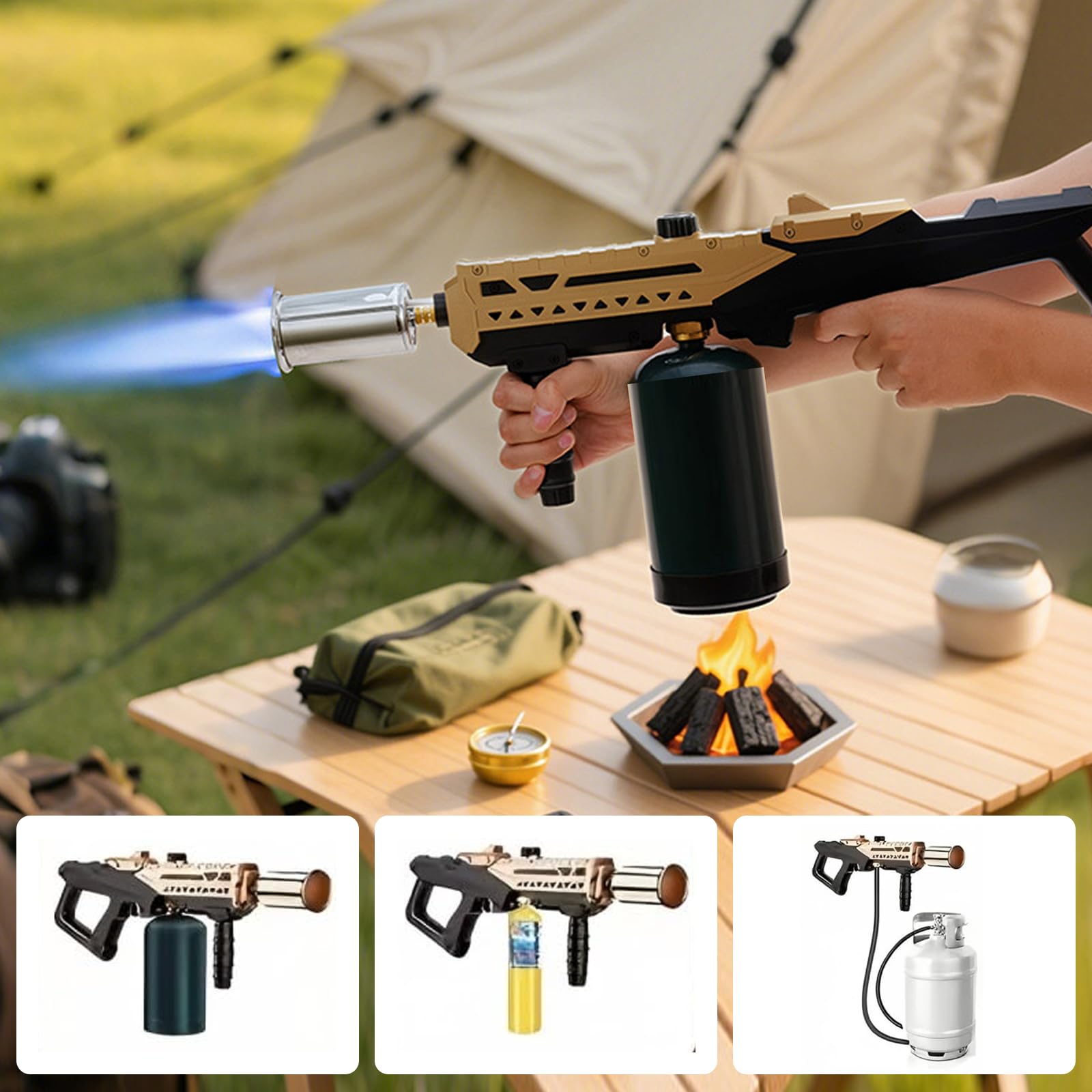 Chalumeau de Camping Professionnel, Brûleur Réglable, Torche de Camping, Avec Vanne de Sécurité, pour Allumer Barbecue, Feu de Camp, Charbon de Bois (Bouteille De Gaz Non Incluse)