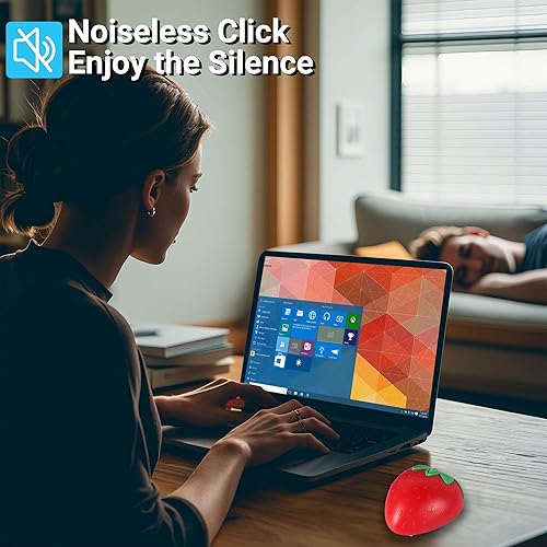 Miniatura 3 de Ratón Bluetooth inalámbrico con forma de fresa y fruta, portátil, ligero, USB, silencioso, 2.4 GHz y Bluetooth, modo dual 1000 DPI, ratón óptico