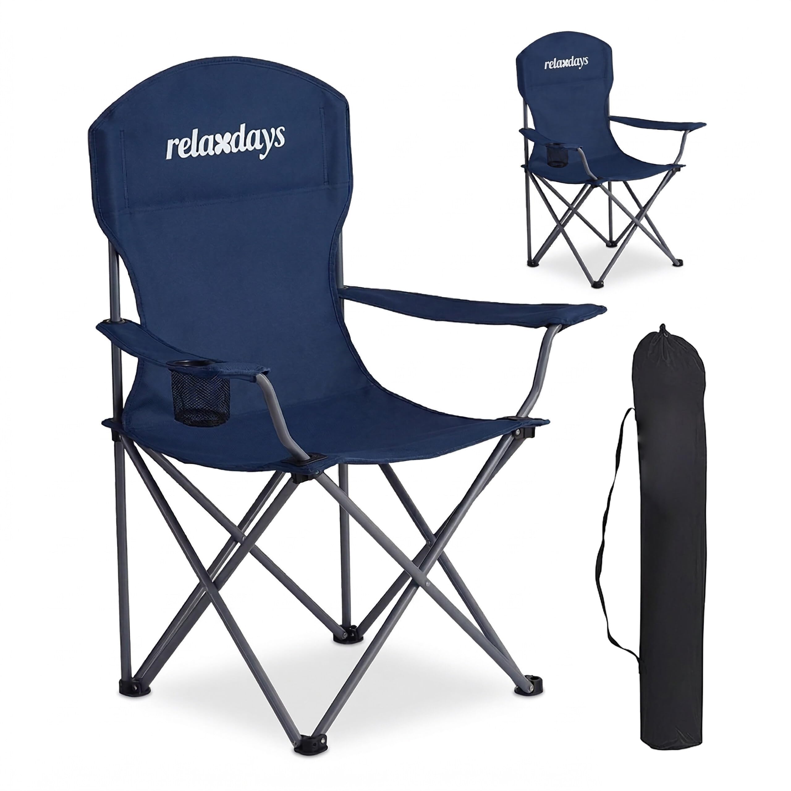 Relaxdays Sedie da Campeggio, Set 2pz, Pieghevoli, Borsa, portabevande, 150 kg, Poliestere, Blu