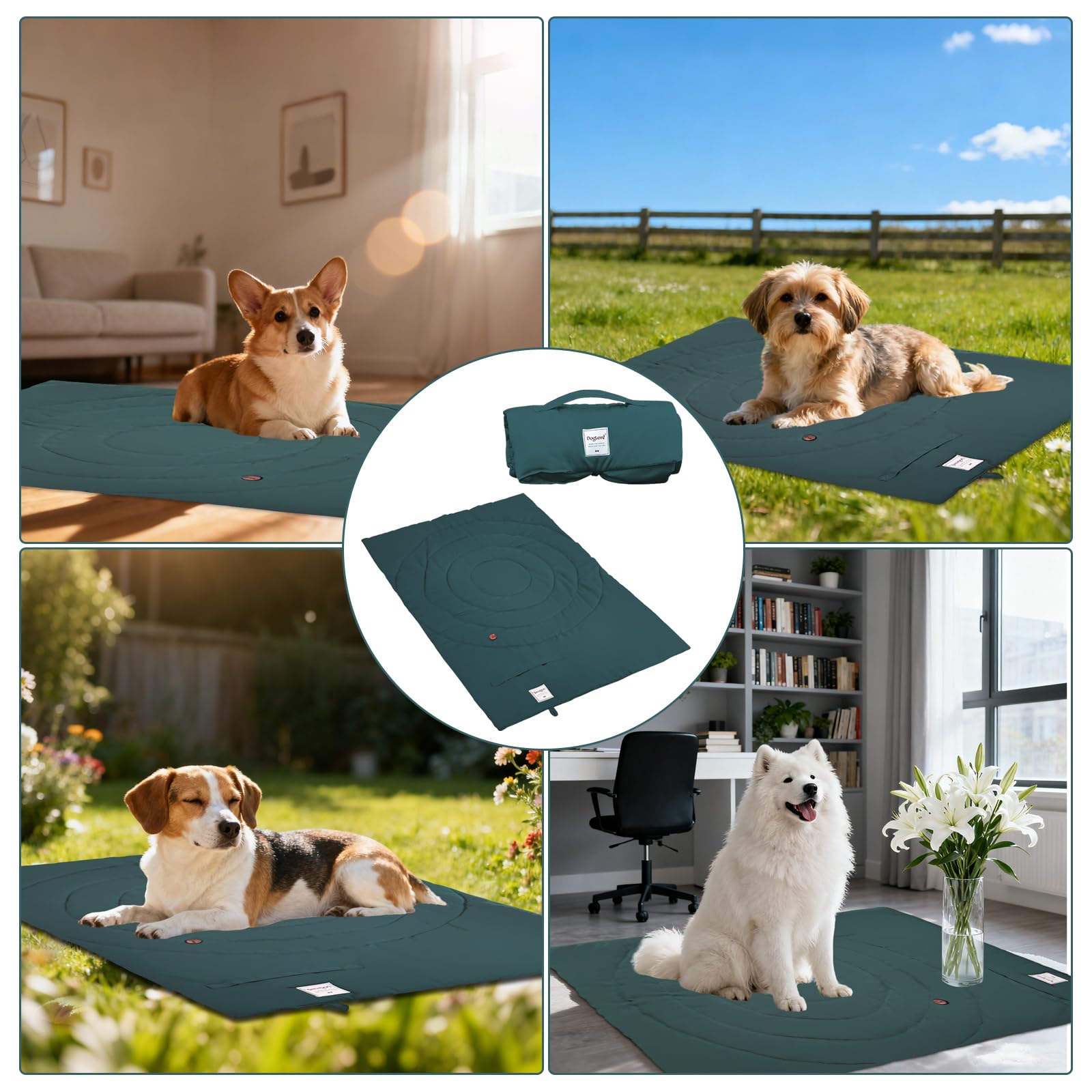 Colchoneta Plegable para Perros, 95 x 65 cm Lavable Impermeable Cama para Perros Grande y Mediana Cojín portátil para Perro y Gatos Manta de Viaje para Mascotas Colchón Multifunción (verde)