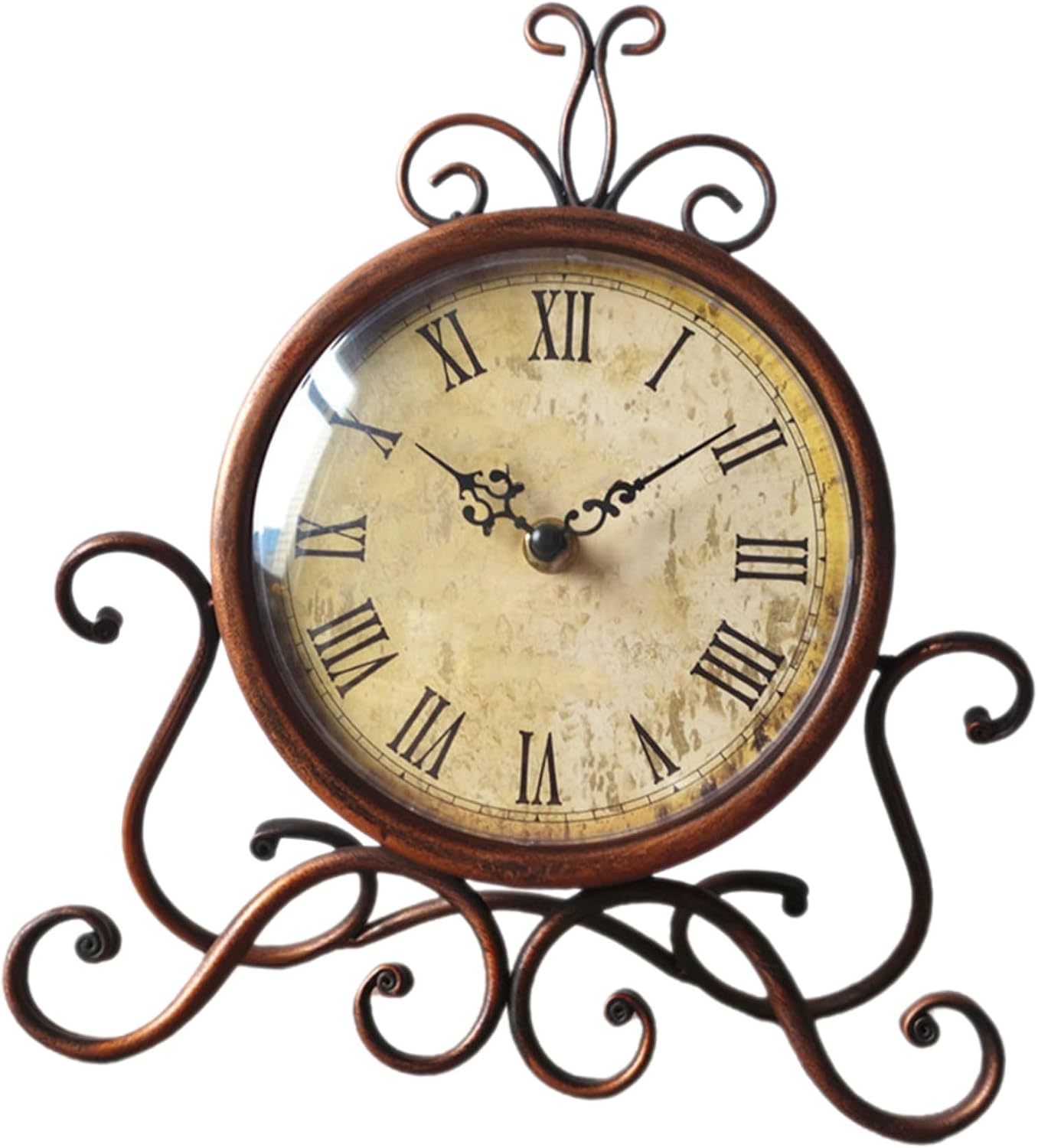 Retro Mantel Clock Vintage Style Mute Table Clock Classical Desktop Ornament Brown Iron Art for Office Bedroom Living Room Decor