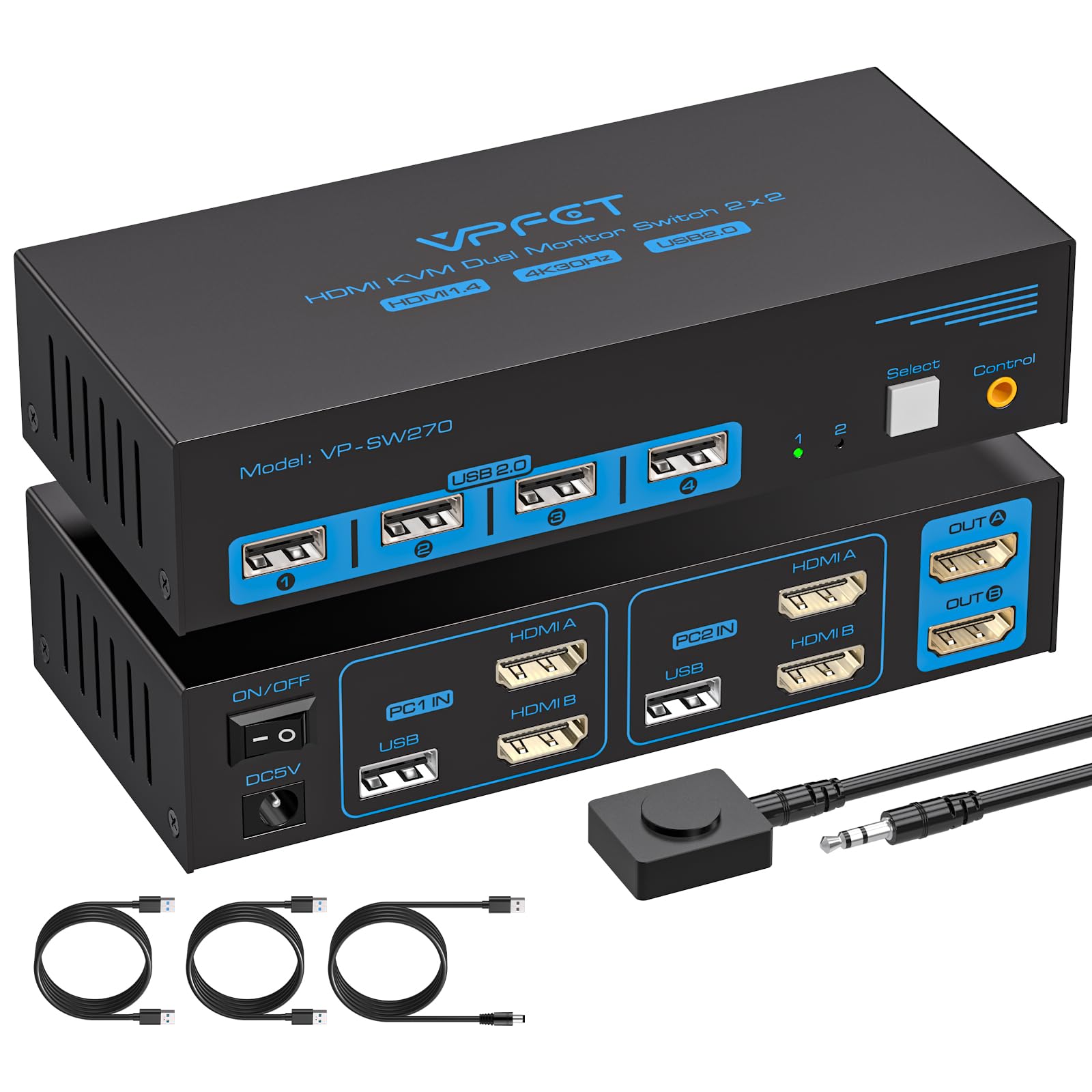 2 HDMI + DisplayPort USB 3.0 KVMスイッチ USB 3.0 Dual Monitor DisplayPort KVM Switch 8K @30Hz 4K