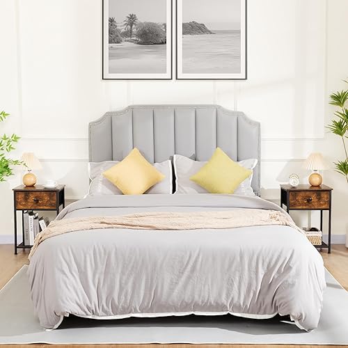 Miniatura 5 de AMHANCIBLE Juego de 2 mesitas de noche con cajón de tela, mesas auxiliares industriales para sala de estar con estante de almacenamiento, mesita de