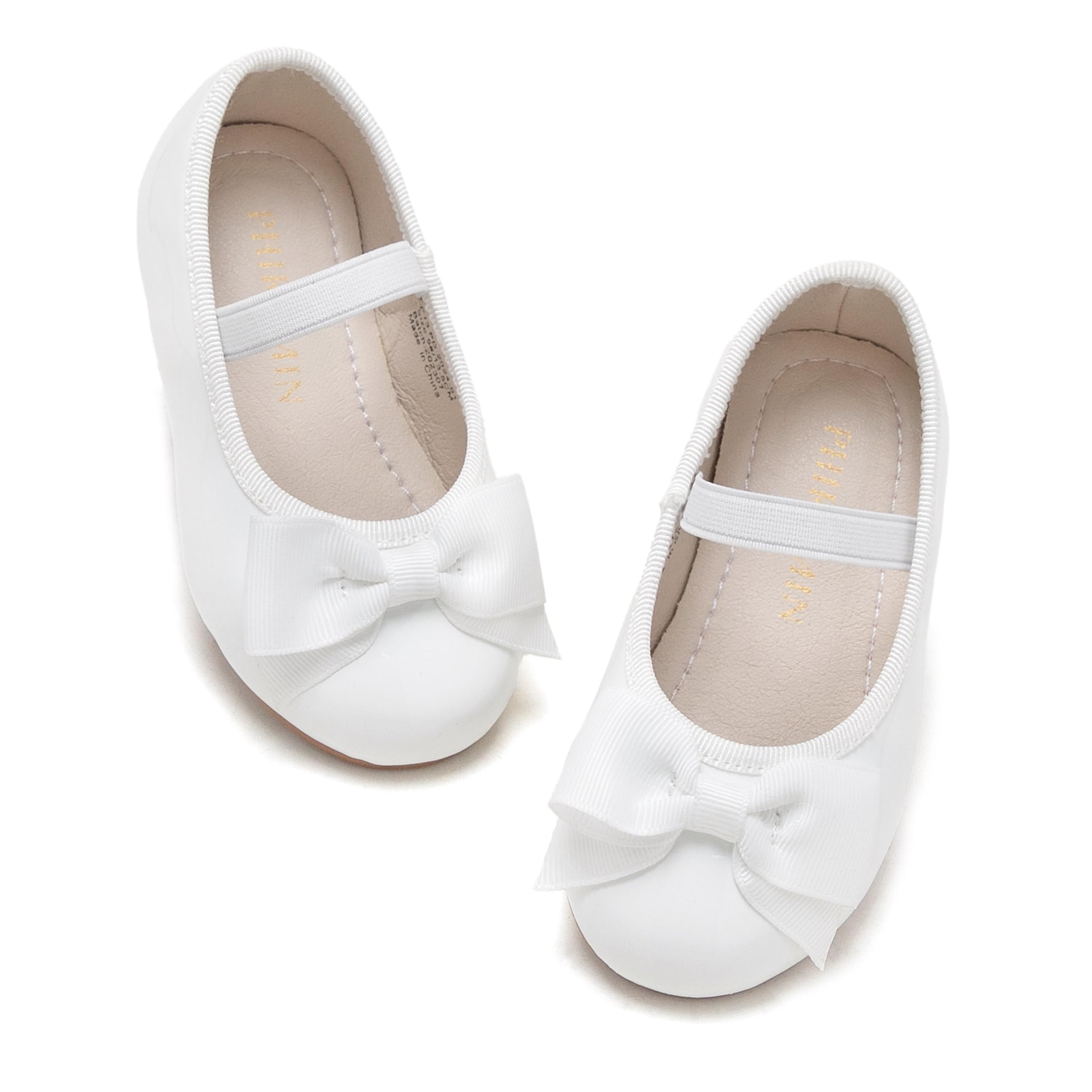 PHIRAMIN Toddler Flower Girl Dress Shoes - Little Girl Ballet Flats Bow Wedding Party