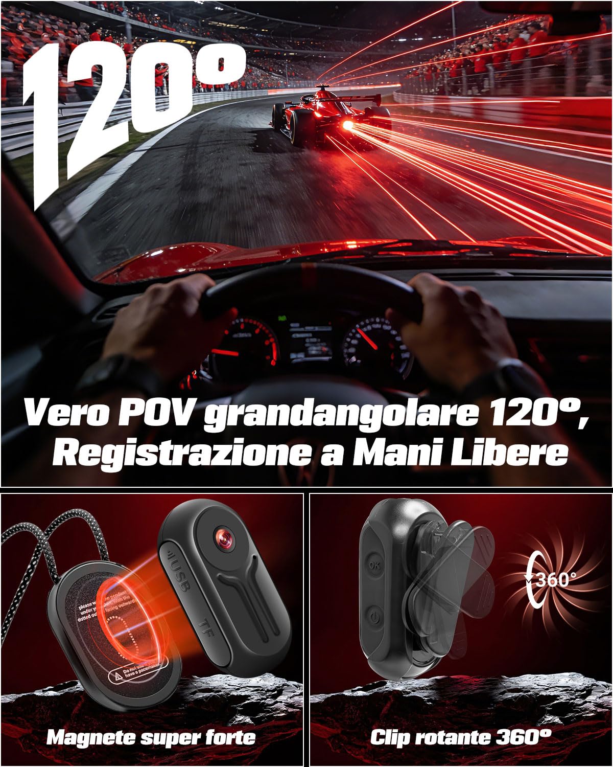 Mini Action Cam 1080P con Display da 0,85 pollici, BodyCam Magnetica con Grandangolo da 120°, Clip Posteriore a 360°, Batteria da 120 Minuti, Telecamera Portatile, Telecamera Moto