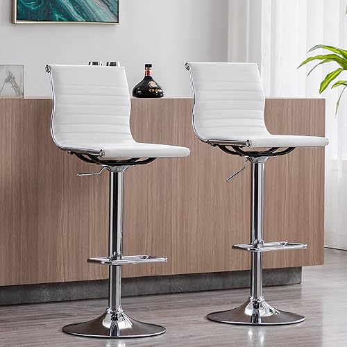 Miniatura 2 de Juego de 3 taburetes de bar giratorios de piel sintética para mostrador, modernos taburetes de bar ajustables para cocina, isla, desayuno, bar,