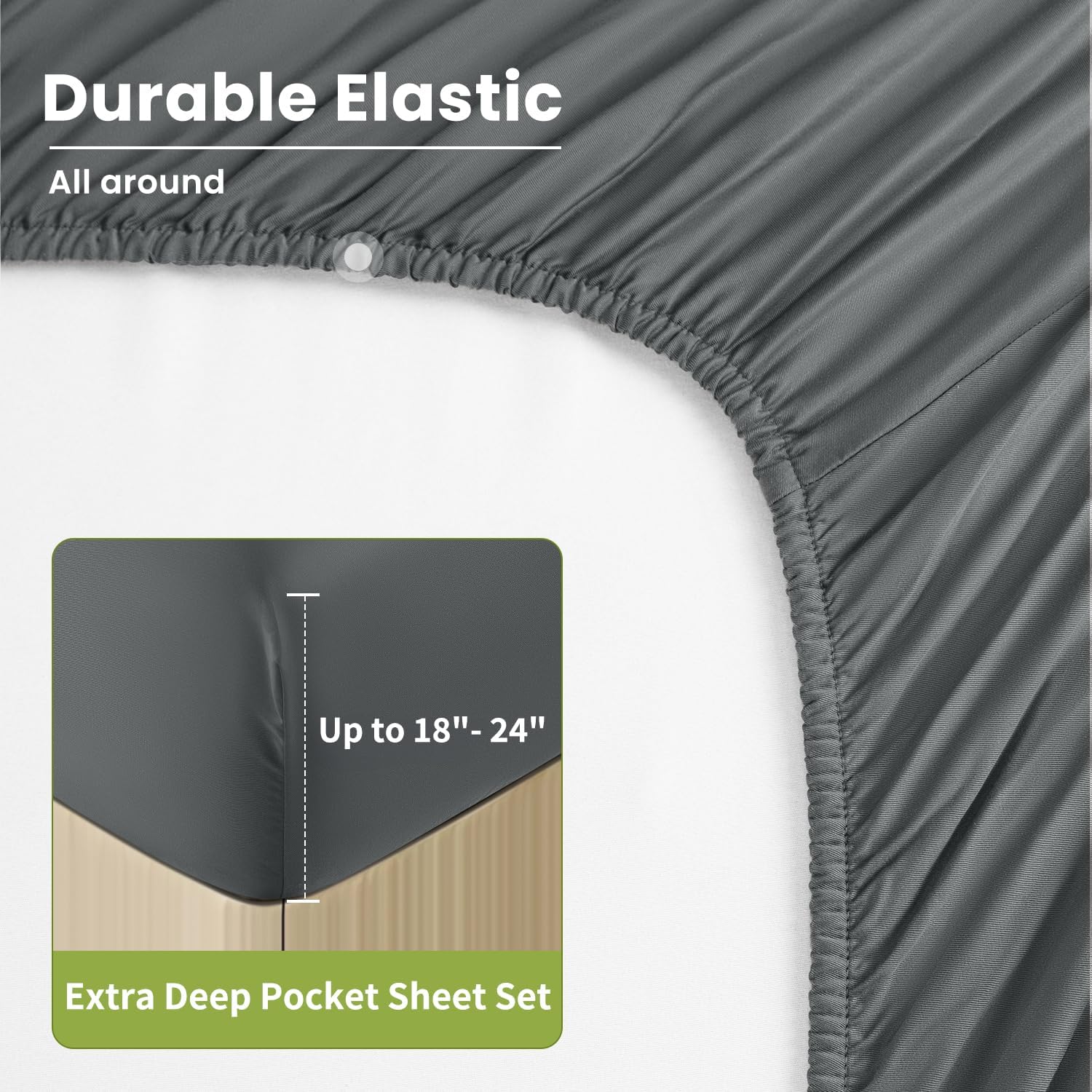 Shilucheng 100% Viscose Derived from Bamboo_Sheets, Extra Deep Pocket Sheets Fits 18"-24" Thick Mattress, Cooling & Breathable Bed Sheets 4Pcs, Hotel Silky Bedding Set (Queen,Dark Grey) - Image 7