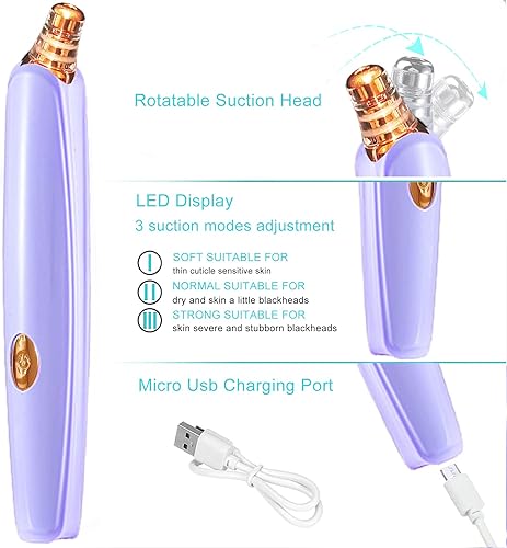 Miniatura 3 de Aspirador removedor de puntos negros, limpiador de poros facial mejorado, aspiradora eléctrica de poros USB con 5 sondas, herramienta de succión de