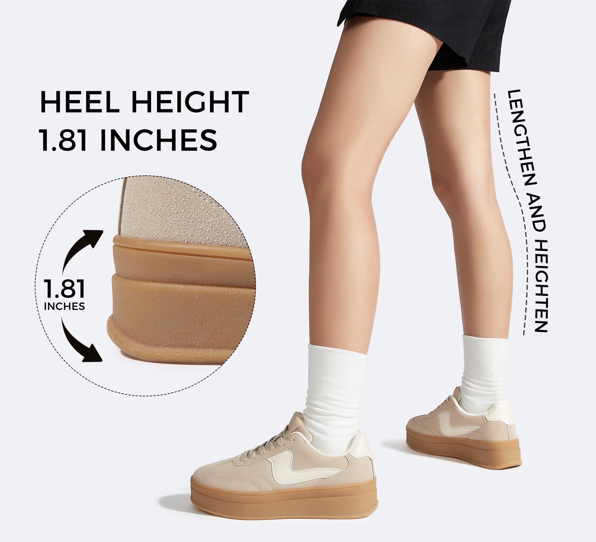 LUCKY STEP Women's Platform Fashion Sneakers Thick Sole Suede Genuine Leather Classic Rubber Gum Sole Low Top Casual Walking Shoes