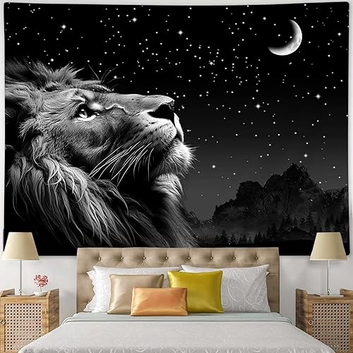 Miniatura 4 de Boziqr Cool Lion - Arte de pared para colgar en la pared, estrellas espaciales y luna, arte de pared para hombres, estético negro para colgar en la