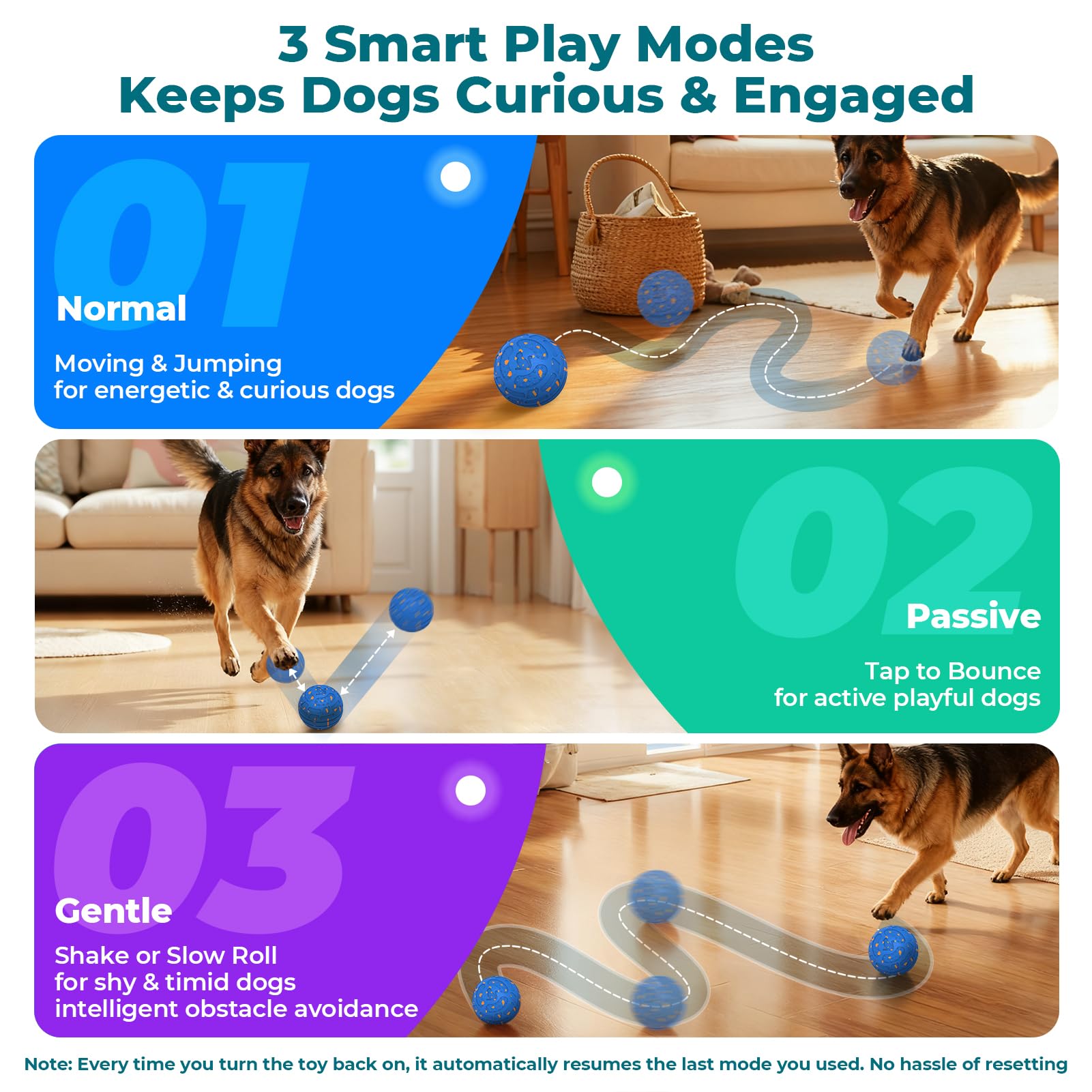 Smart Interactive Dog Toy Ball – Automatic Moving, Bouncing & Rolling, 3 Modes, Chew-Proof E-TPU Shell, Waterproof, Rechargeable,Dog Ball for Medium and Large Dogs, Blue — view 6