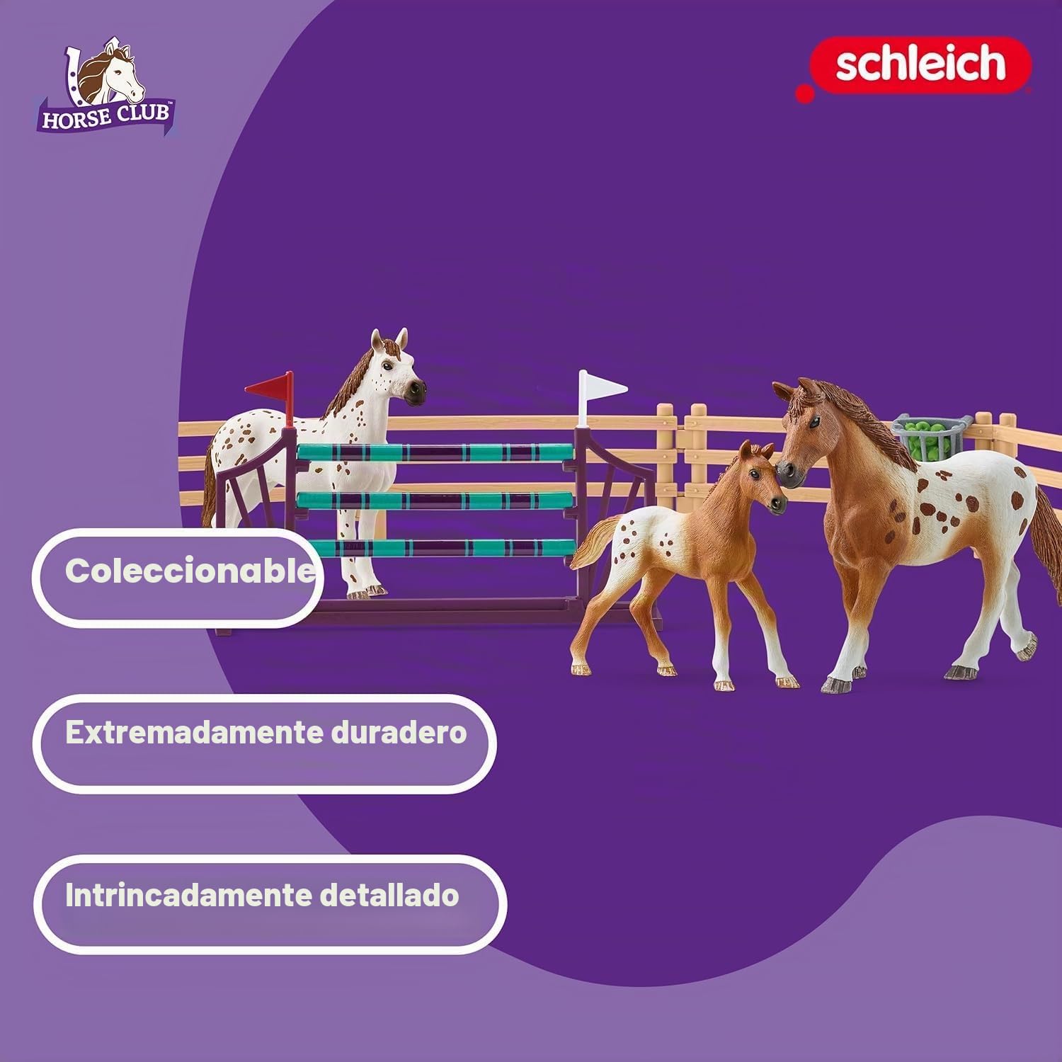 Schleich Horse Club 42433 — Set de Entrenamiento para Concurso de Lisa, 17 Piezas — Incluye Obstáculos, Potro y Caballos — Animales de Juguete Coleccionables — Juguetes para Niños de 5 Años o Más