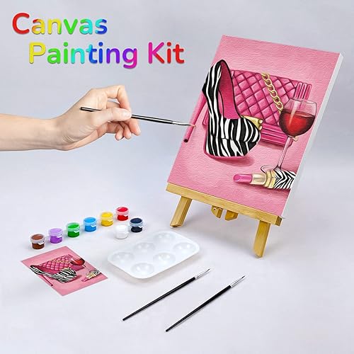 Miniatura 2 de VOCHIC Kit de pintura de lienzo predibujado para adultos para pintura, kit de fiesta, pintura y sorbo, suministros de fiesta, lienzo de 8 x 10