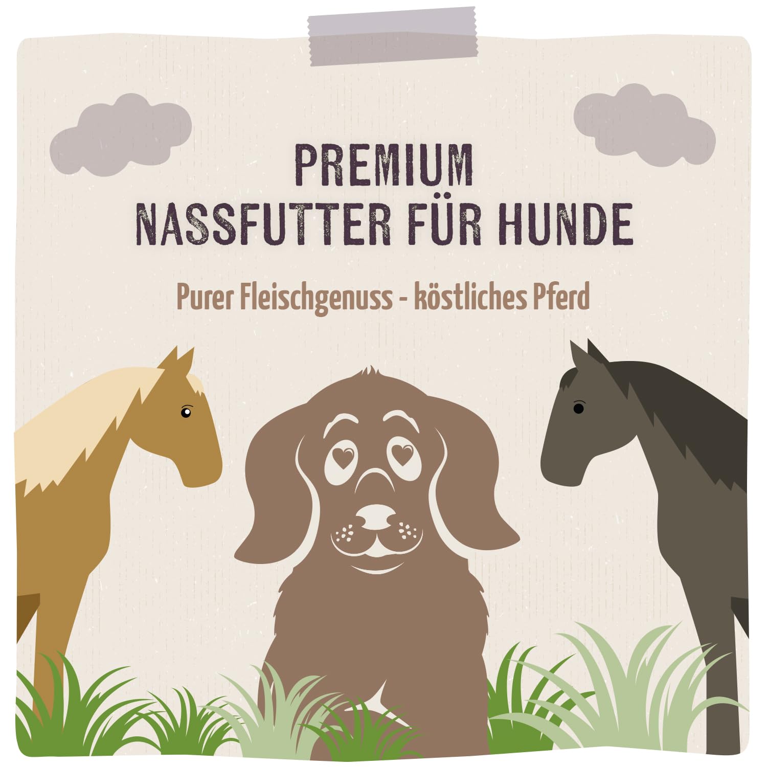 MjAMjAM - Premium Nassfutter für Hunde - Quetschie - purer Fleischgenuss - köstliches Pferd pur, 12er Pack (12 x 125g), getreidefrei mit extra viel Fleisch