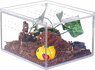 NANEEZOO Acrylic Reptile Breeding Box, 5x4x3 Inch Nano Flat/Long Enclosure Transparent Reptile Breeding Box Terrarium Cage Tank for Tarantula Scorpion Sling Isopods Invertebrates Insect Mantis