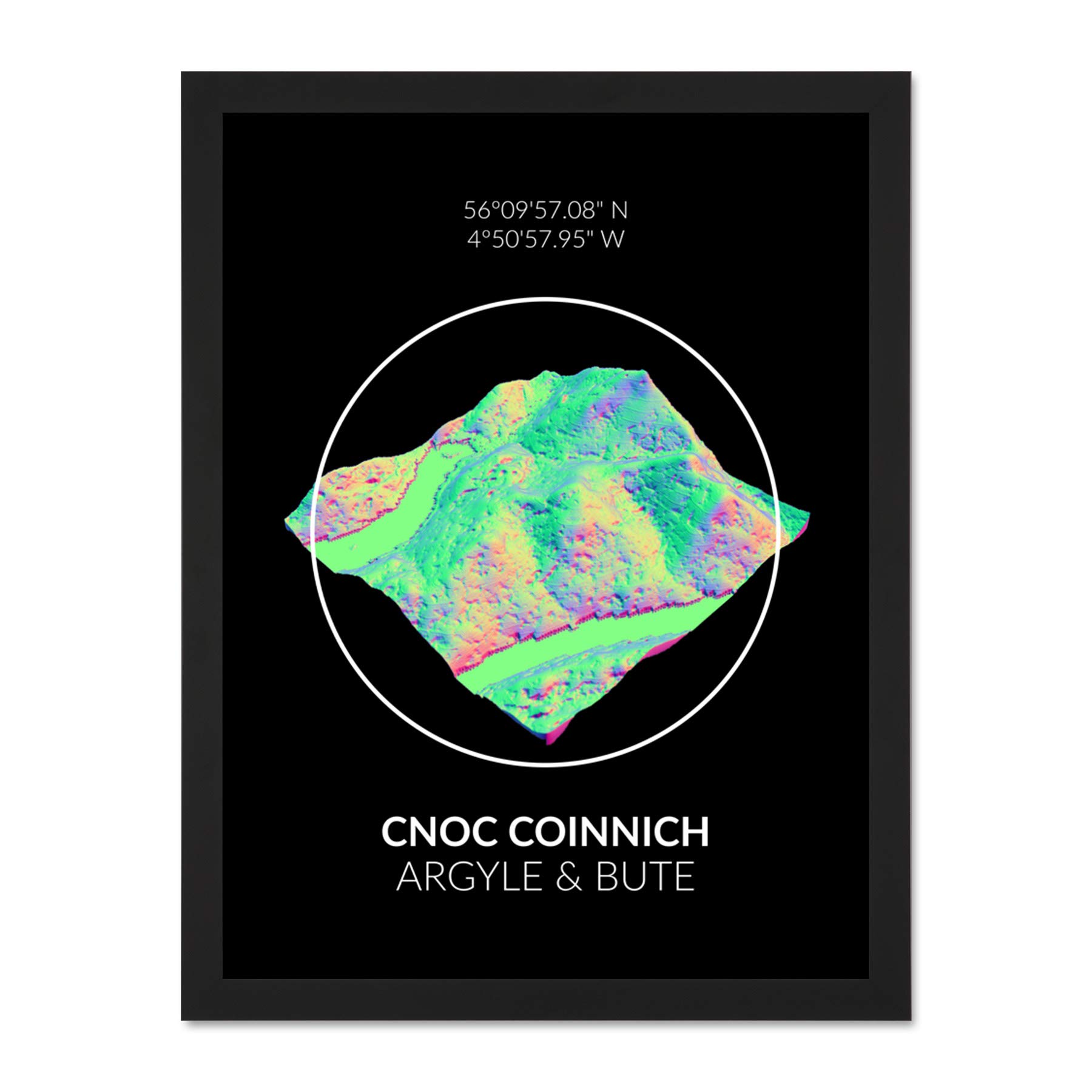 Wee Blue CooCnoc Coinnich Mountain Topography Argyll & Bute Scotland Large Framed Art Print Poster Wall Decor 18x24 inch
