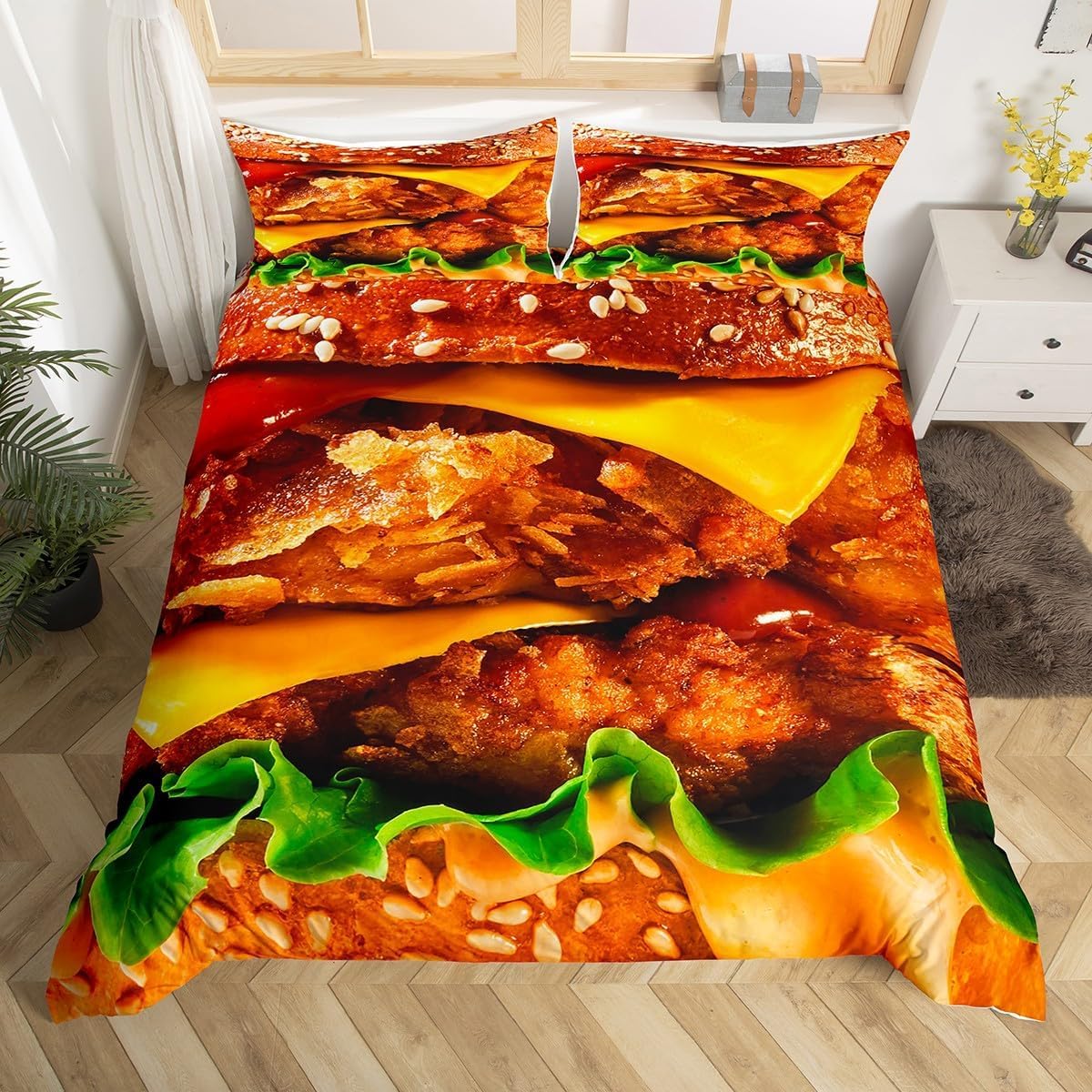 Housse de couette 220x240 hamburger pour lit 2 personnes en microfibre K-552