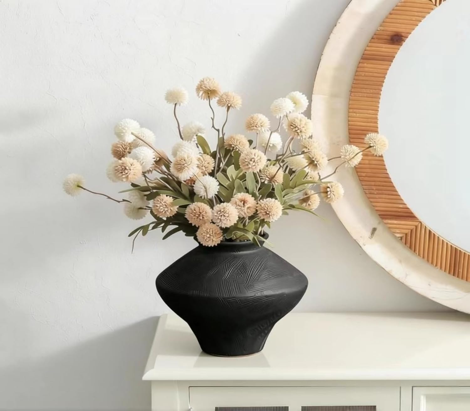 Rustic Ceramic Vase,Vintage Flower Vase,Rustic Vase,Farmhouse Decorative Vases for Home Decor, Table, Living Room, Shelf Decor (Black)