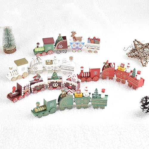 Miniatura 3 de Tren de Navidad pintado de madera para decoración de Navidad, juguetes de regalo para niños, figura de tren de Navidad, decoración de mini
