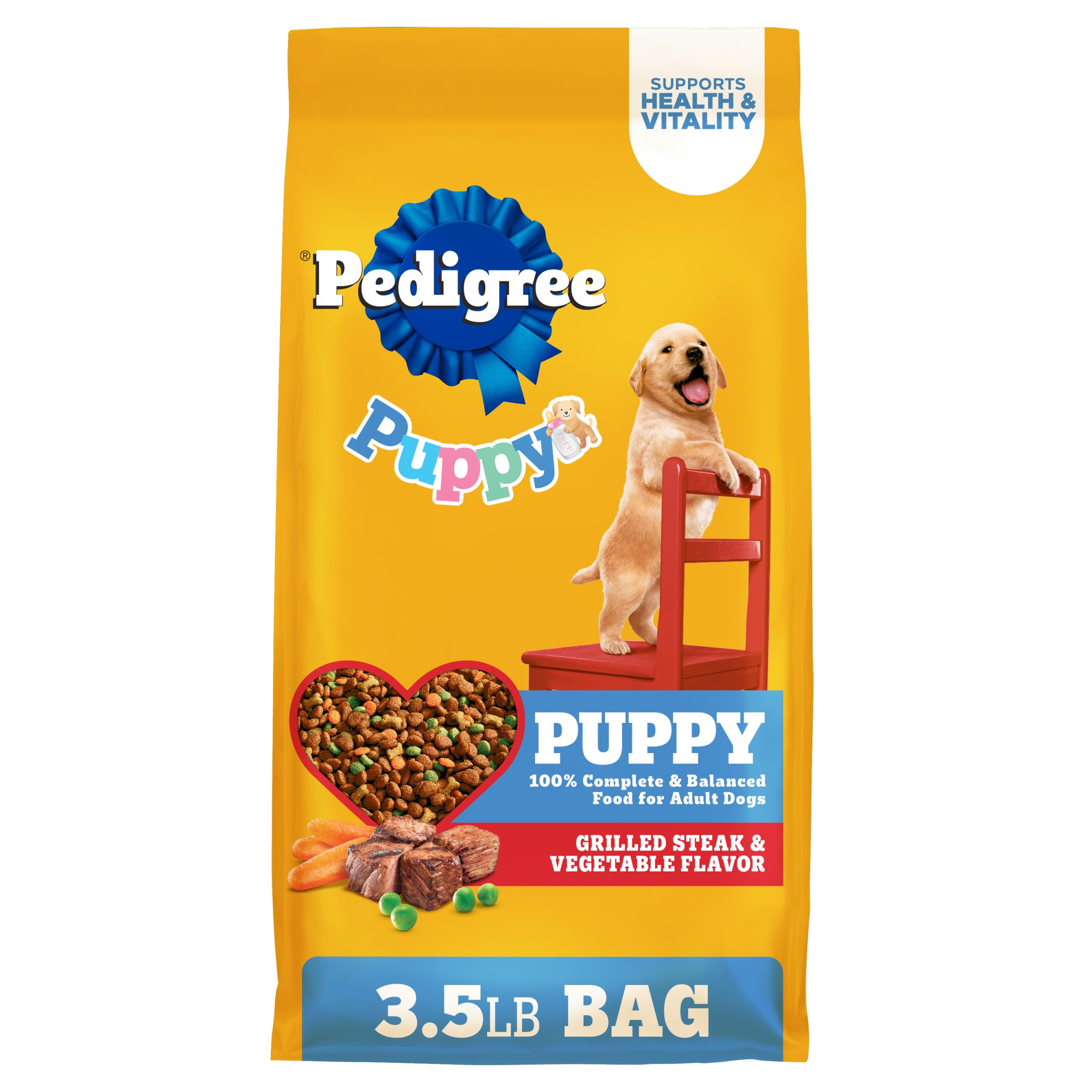 Pedigree Dry Puppy Food, Puppy Dry Food with Grilled Steak and Vegetable Flavor, 3.5 lb. Bag