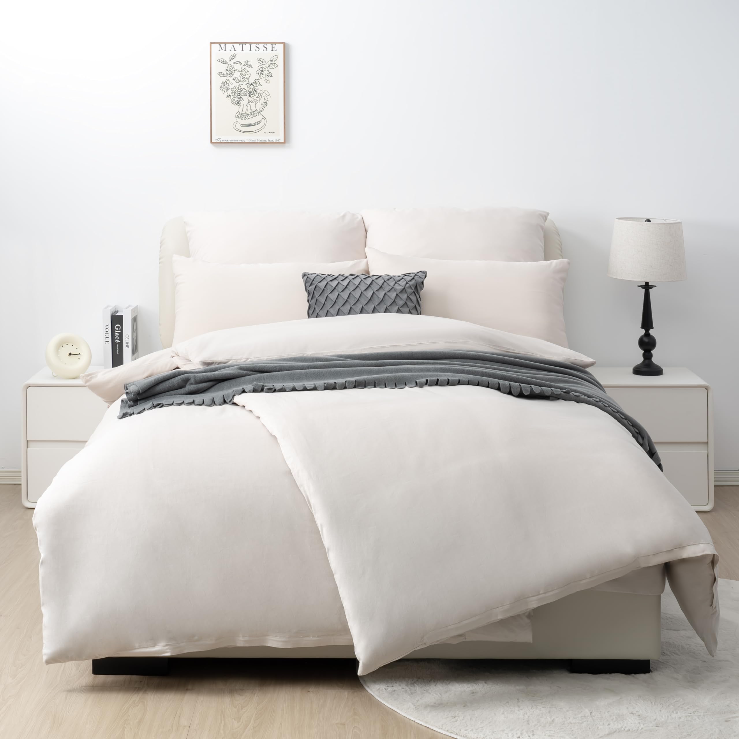 AYSW Biancheria da letto in microfibra spazzolata, 2 copripiumini da 135 x 200 cm + 2 federe da 80 x 80 cm + 2 federe da 40 x 80 cm, con chiusura lampo, colore beige