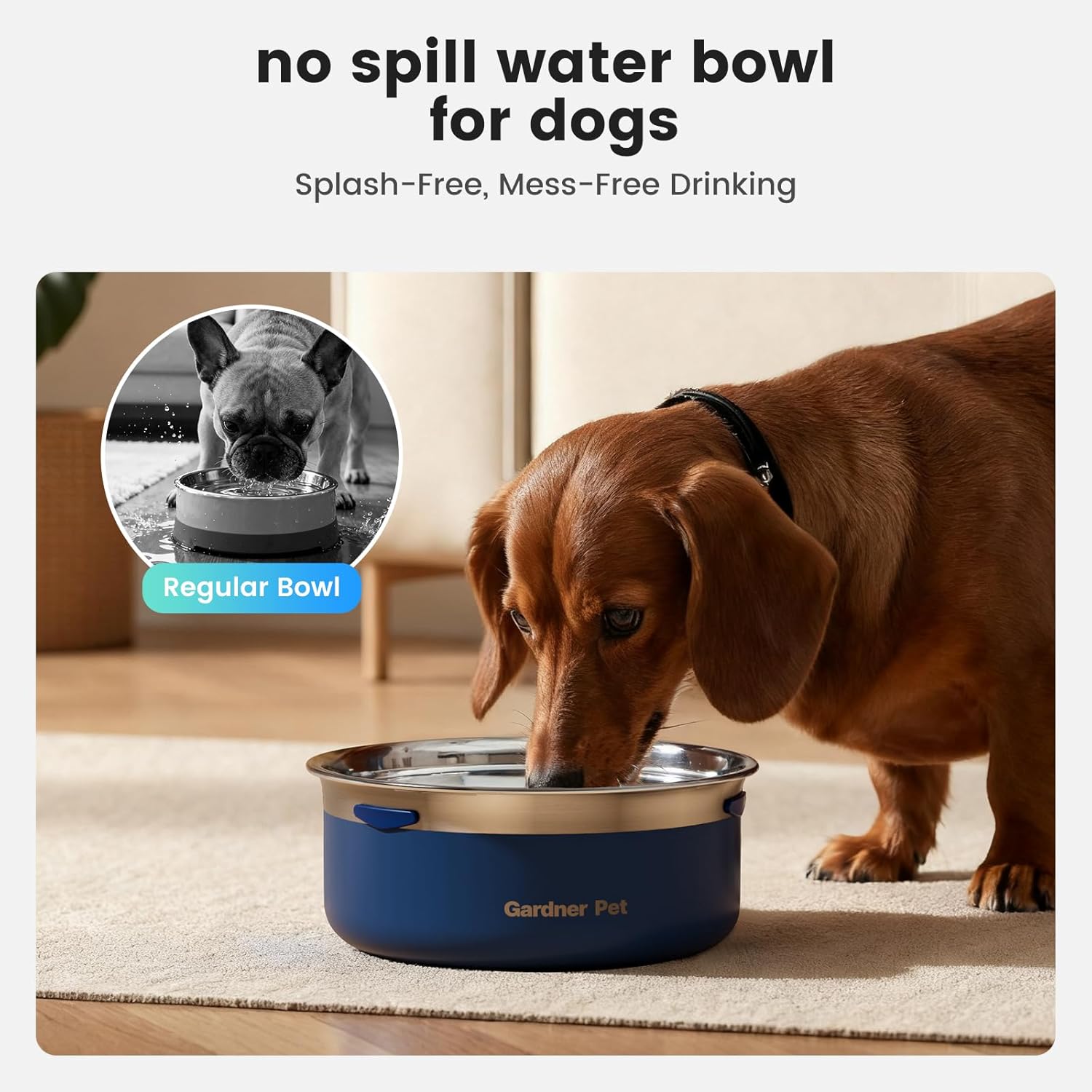 Gardner Pet Slow Water Bowl for Dogs – No Spill, Anti-Splash Floating Plate Design, Slows Drinking to Reduce Mess, Keeps Water Clean & Floors Dry, 2L