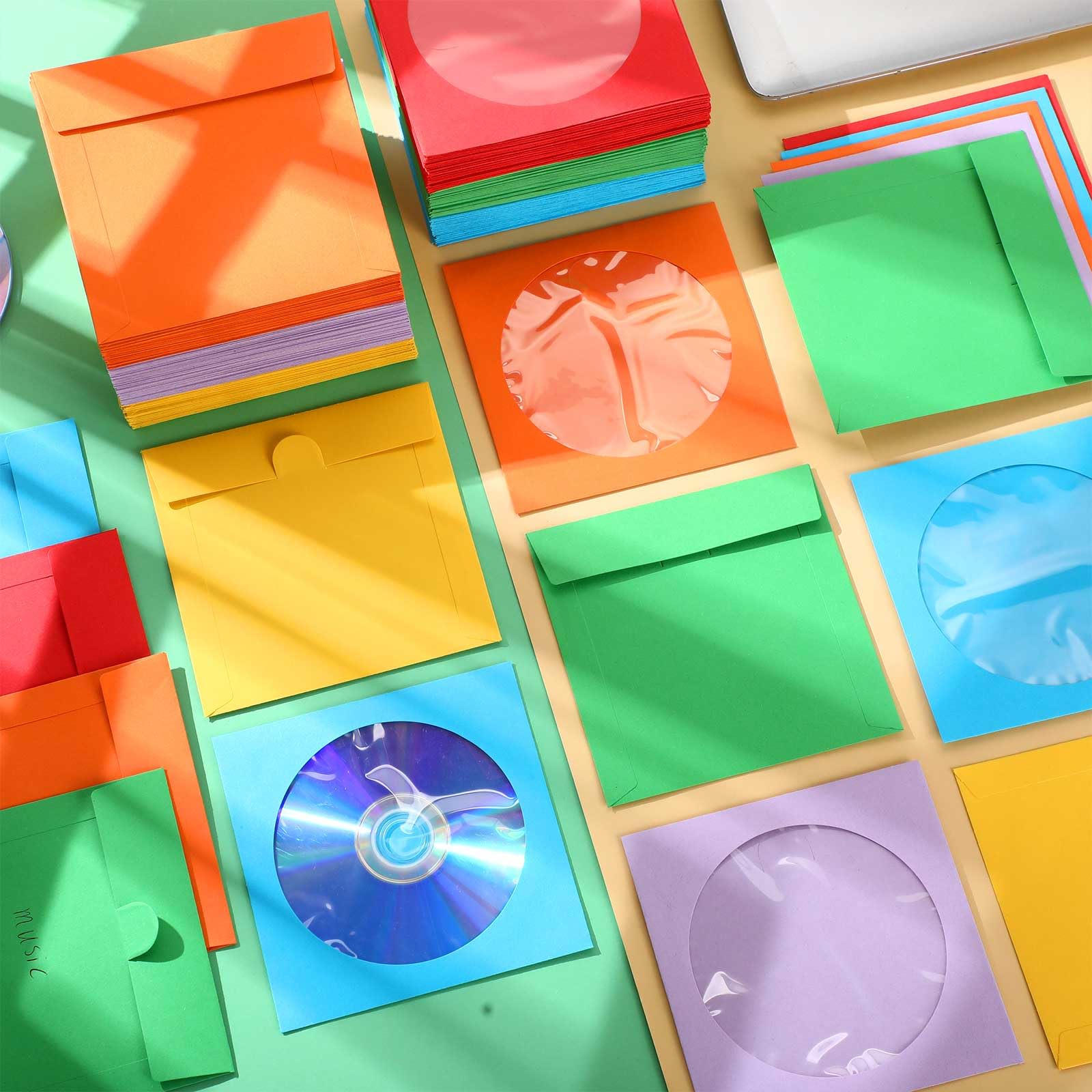 Faccito Lot de 240 pochettes pour CD, CD, DVD, films et DVD (jaune, rouge, vert, orange, bleu, violet) 12,5 x 12,5 cm
