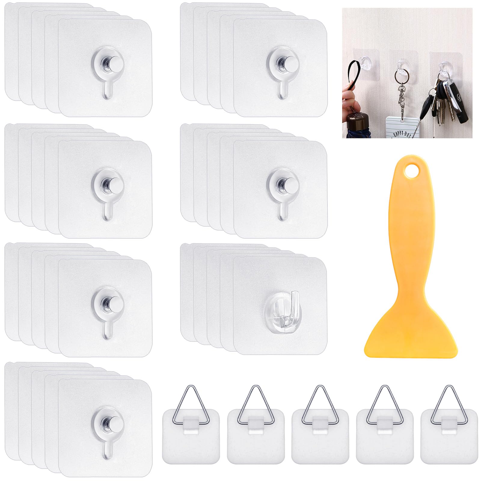 TAIHOBO 41PCS Ganchos Adhesivos Cuelga Cuadros Sin Clavos, Ganchos Adhesivos para Colgar Cuadros Sin Agujeros, Ganchos para Colgar Cuadros Transparente, Cuelga Facil Cuadros Sin Clavos para Fotos