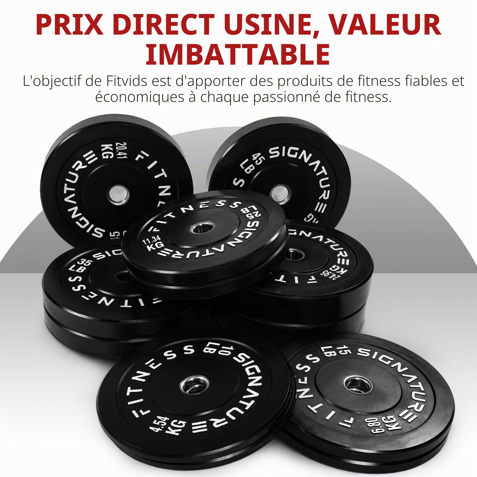 Fitvids Plaques de pare-chocs olympiques de 5,1 cm pour la musculation et l'haltérophilie, par paires, ensembles ou ensembles avec haltères de 2,1 m, plusieurs options