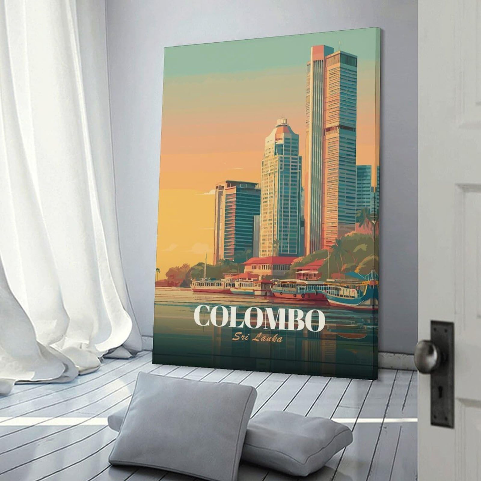 Junmoney Decorative Canvas Print Colombo, Sri Lanka Cityscape, 20x30inch(50x75cm), for Home Office, Desk Area Or Studio, Home Office Artwork with Decorative Appeal