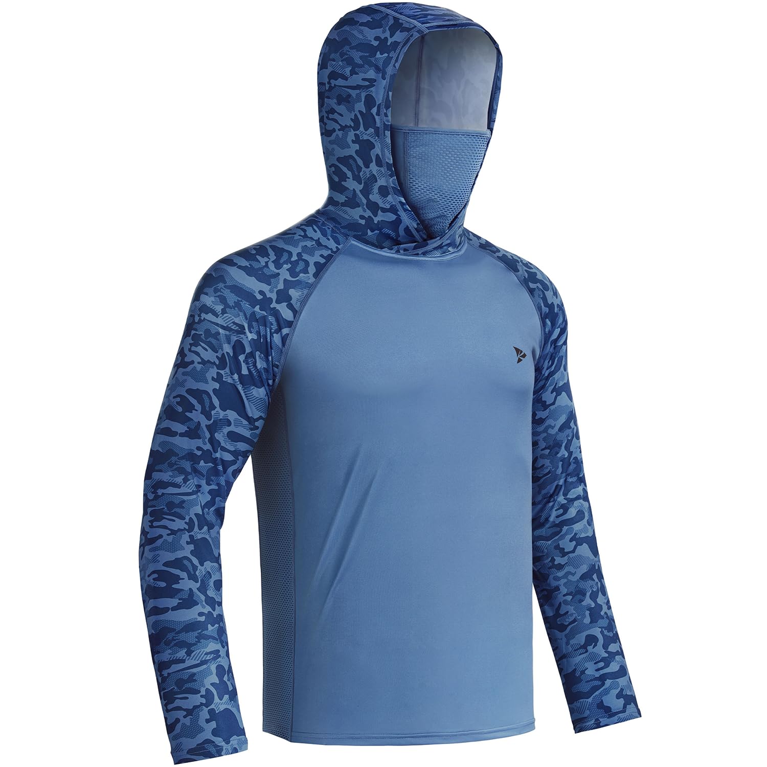 Rodeel UPF 50+ Men's Long Sleeve Performance Fishing Hiking Shirt with Mask UV Neck Gaiter Hoodie