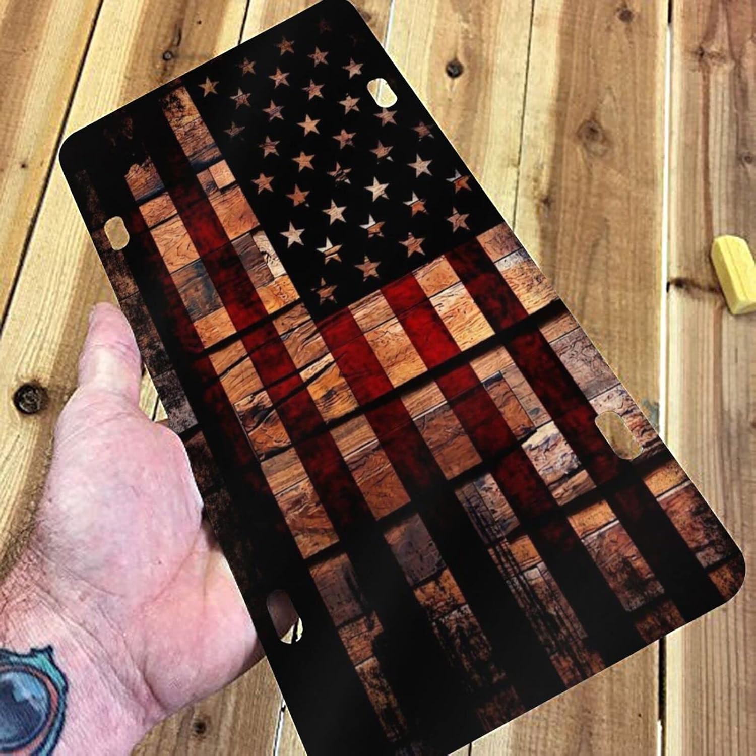 Vintage American Flag Front License Plate Aluminum Decorative License Plates Funny Metal Car Plate 6"X12" Novelty Vanity Tag Cover with 4 Holes Car Decor Accessory image 5