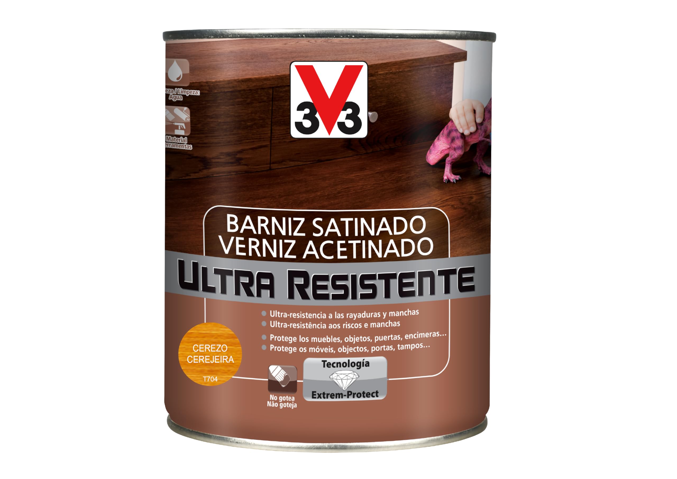 V33 BARNIZ INTERIOR ULTRA RESISTENTE SATINADO CEREZO 0,​75L