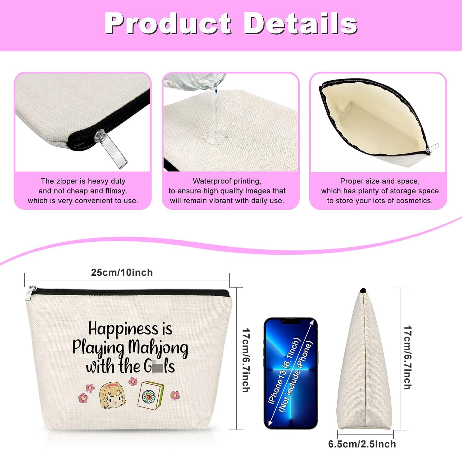 Mahjong Gift for Mahjong Lover Mahjong Lover Gift Christmas Gift for Women Makeup Bag Mahjong Player Gift Retirement Gifts Birthday Thanksgiving Gifts for Grandma Mother Zipper Purse Travel Pouch - Image 2
