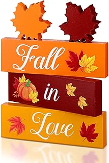 5 Pcs Autumn Decor Fall Decorations Fall in Love Decorations Wooden Fall Leaf Blocks Signs Fall Tiered Tray Decor Fall Wedding Decorations Wood Maple Leaf for Home Farmhouse (Maple Leaf)