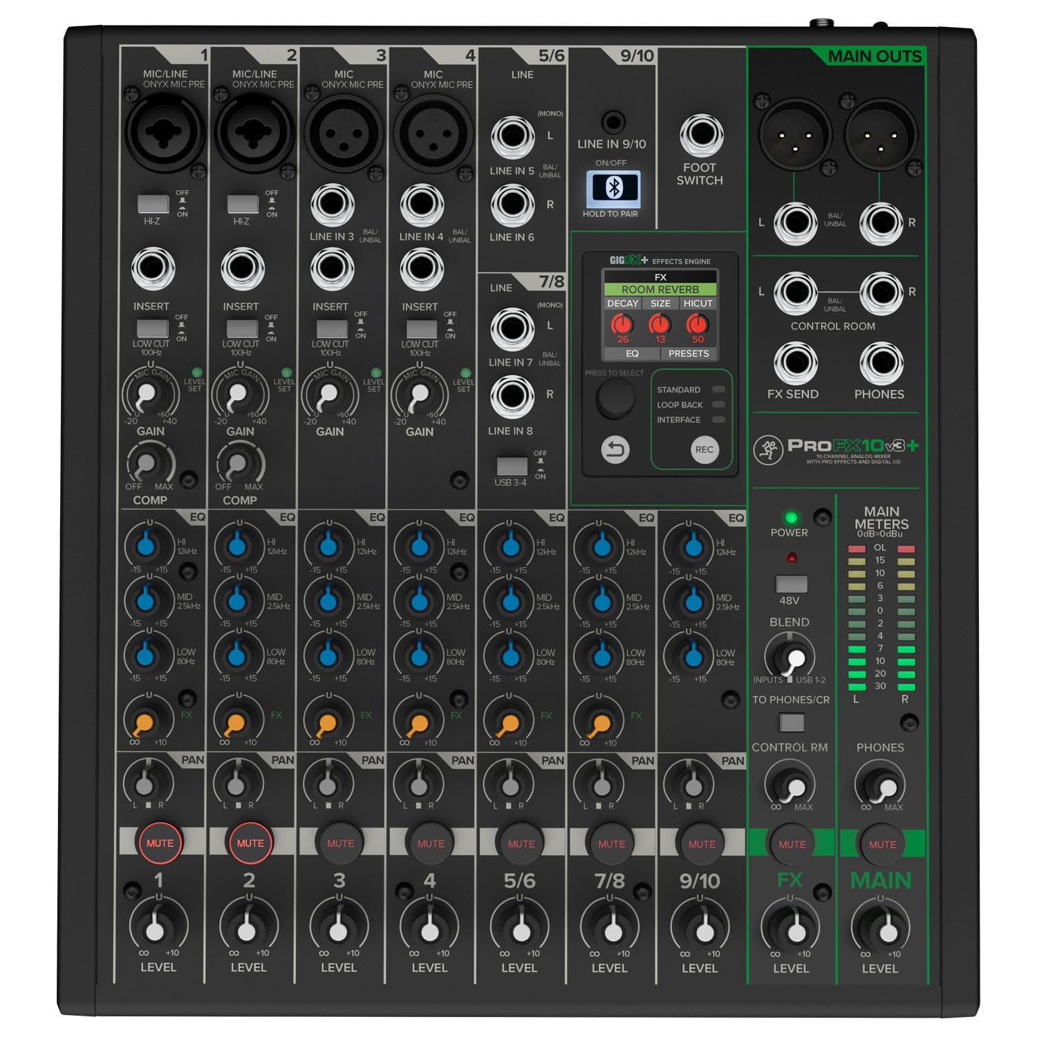 Mackie ProFX10v3+ 10-kanaliger Analogmixer Bluetooth Mischpult Interface + 2x keepdrum XLR-Kabel