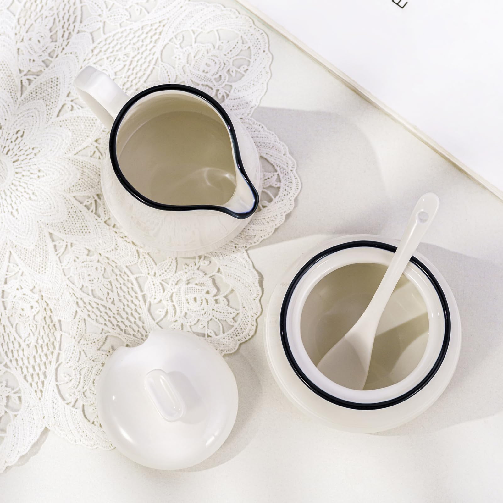 Juego de café 3 en 1 de porcelana para leche y azúcar, de cerámica de diseño elegante, para uso diario, incluye jarra de nata y azucarero, apto para microondas y lavavajillas