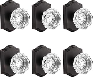 Gobrico Inactive Hall Closet Door Knobs Set,6 Pack Clear Crystal Half Dummy Knobsets,One-Side Dummy Handles for Interior Laundry Room,Oil Rubbed Bronze Finish
