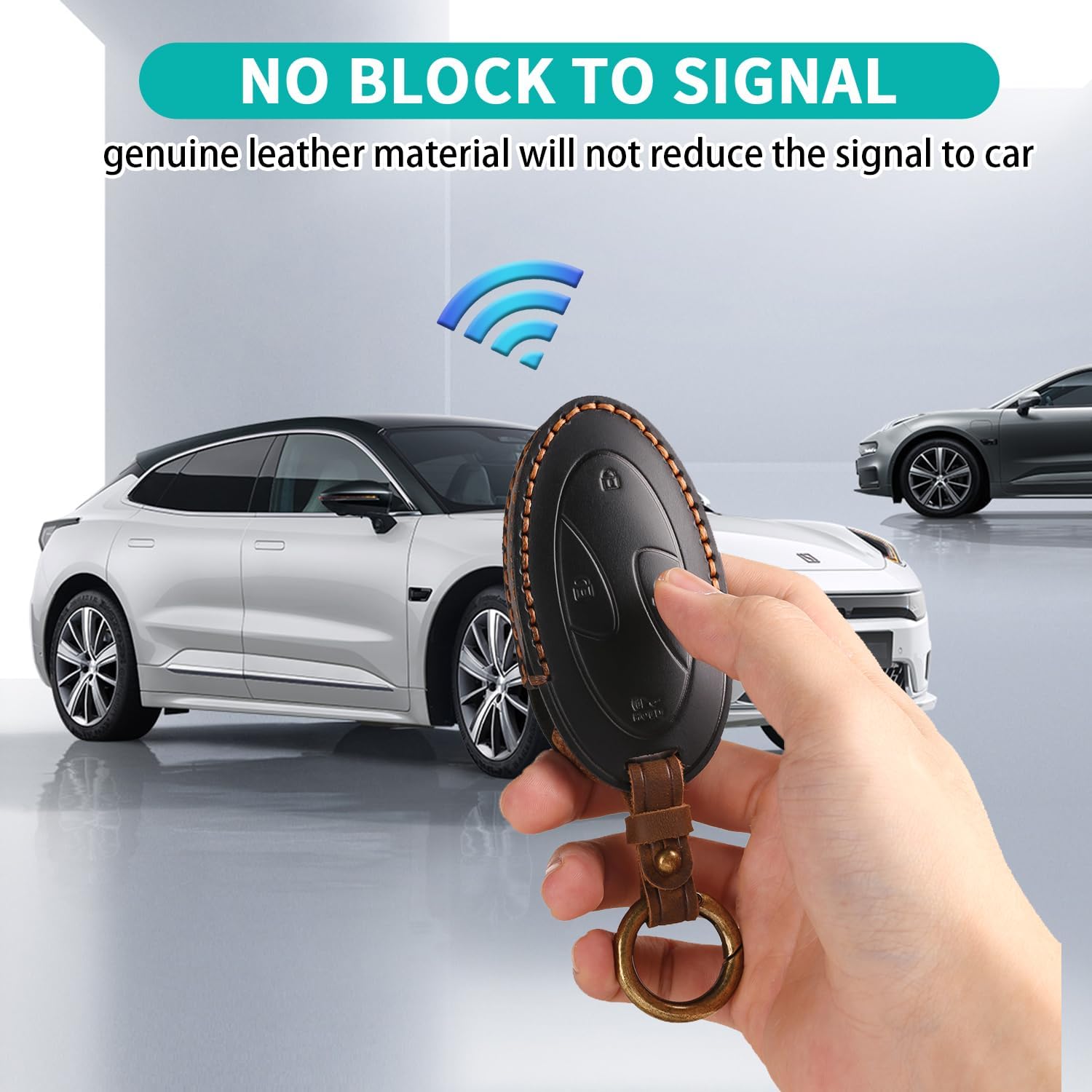 Leather Key Fob Cover for 2023 2024 2025 Hyundai Ioniq 6 Grandeur GN7, Soft Smart Remote Key fits for 2024 2025 Sonata Elantra Kona Santa Fe Tucson (Black, 7 Button) - Image 4