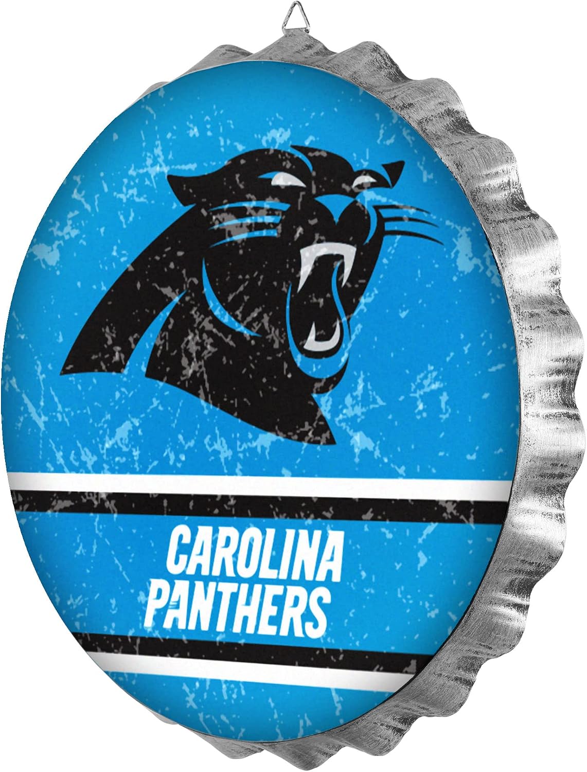 FOCO Carolina Panthers NFL Metal Bottlecap Wall Sign, 13 Inch — Distressed Vintage Style, Officially Licensed