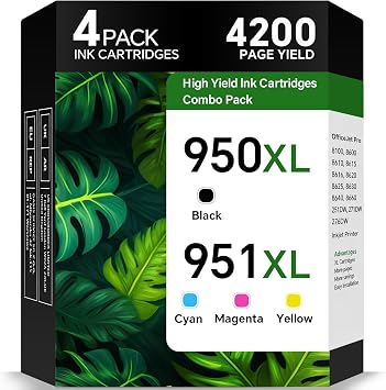 950XL and 951XL Ink Cartridges Combo Pack Compatible for HP 950 951 Ink Cartridge Black, Cyan, Magenta, Yellow 4-Pack Work with OfficeJet Pro 8600 8610 8620 8100 8630 8640 8660 76DW 251DW Printer