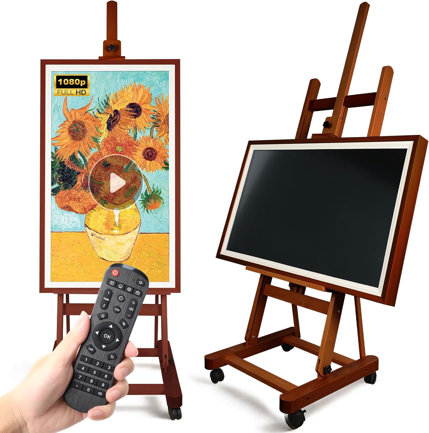 Marcos de fotos de arte digital grandes de 32 pulgadas, pantalla no t&aacute;ctil, reproductor de publicidad LCD, pantalla IPS, marco HD inteligente, pantalla de fotos, se&ntilde;alizaci&oacute;n, soporte de piso, video para galer&iacute;a, restaurante con soporte