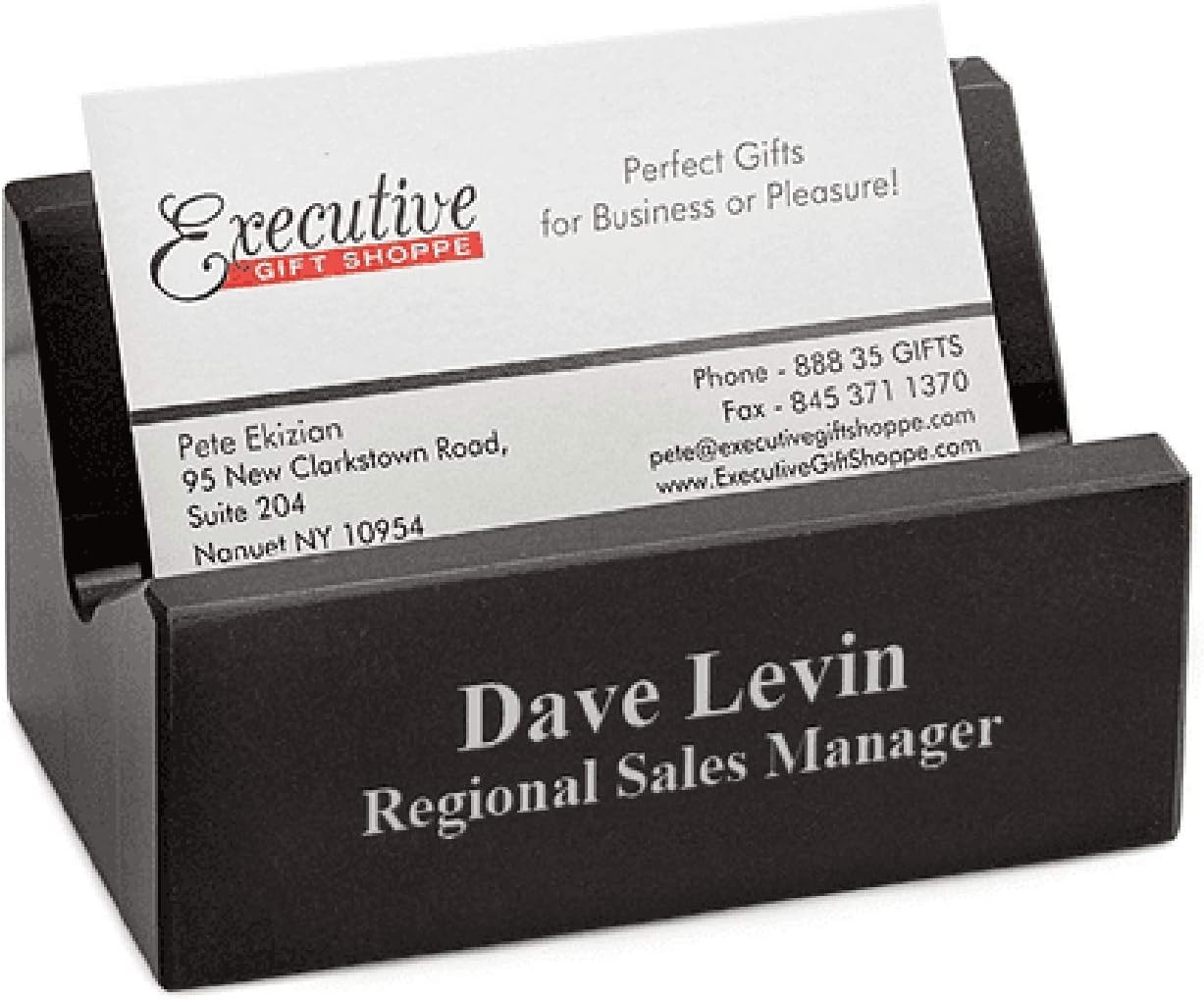 Executive Gift Shoppe | Black Marble Personalized Desktop Business Card Holder