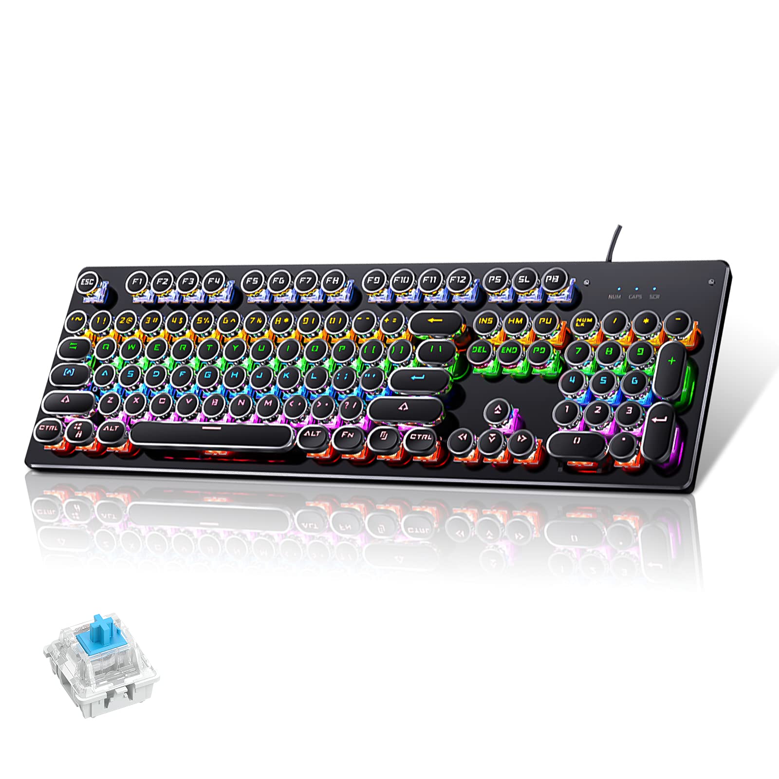 Buy Retro Typewriter Keyboard Black, Wired Mechanical Gaming Keyboard