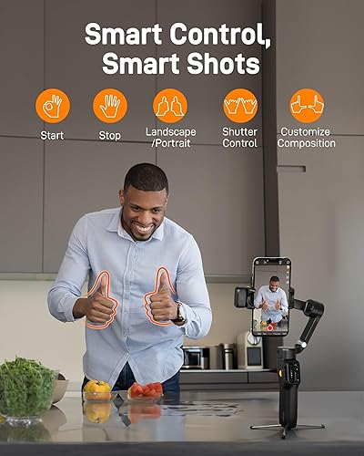 Miniatura 6 de hohem iSteady V3 - Estabilizador de cardán para iPhone, cardán de teléfono de 3 ejes, rastreador magnético de inteligencia artificial, varilla Negro