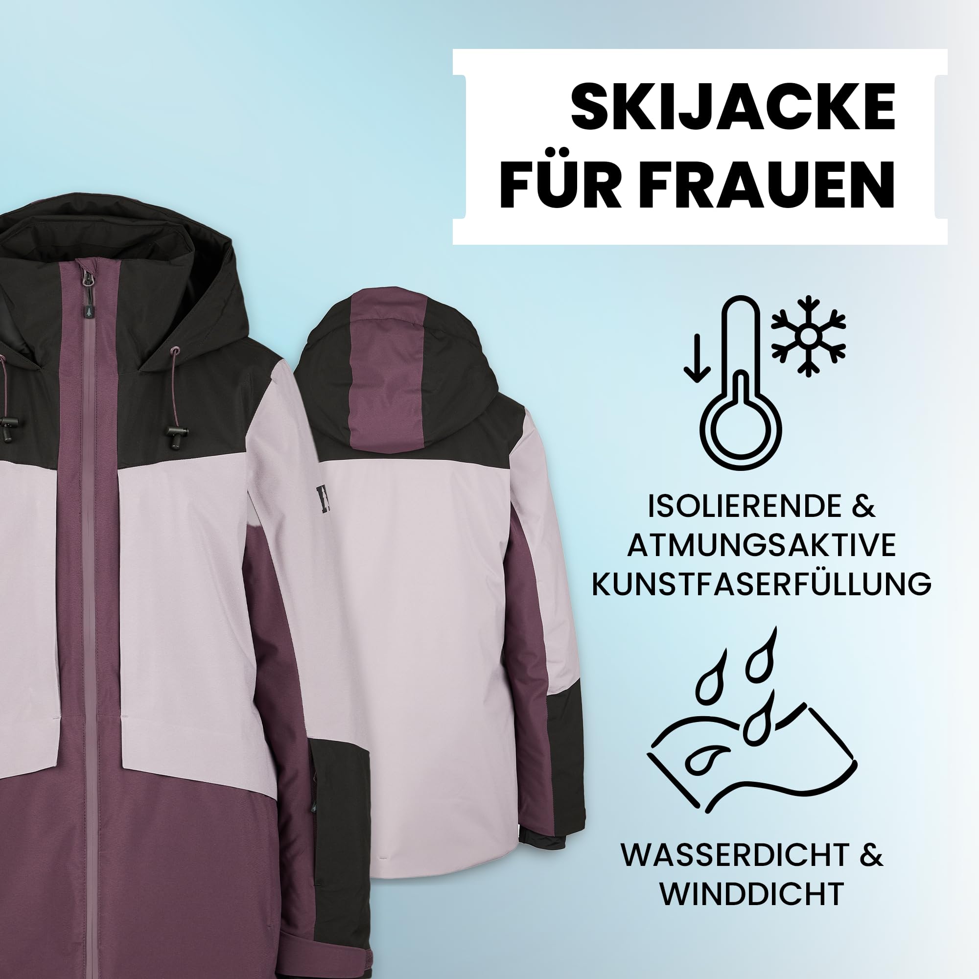 Winterjacke Damen Women's PinusHe. II Ski Jacket – Skijacke Snowboardjacke atmungsaktiv, winddicht & wasserdicht (10.000 mmWS) – abnehmbare Kapuze & Belüftungsreißverschlüsse