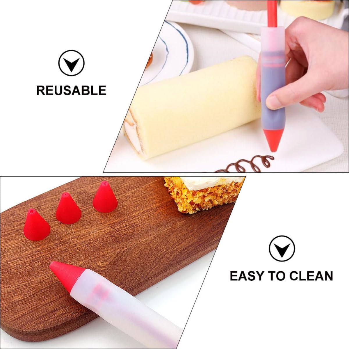 VANZACK Silicone Cake Decorating Pens Set, 2 Red Cream and Jam Squeeze Pens for DIY Baking, Kitchen Gadgets for Cake Decorating and Dessert Icing, Baking Supplies for Home Use
