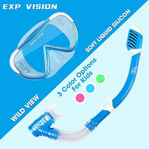 Miniatura 6 de Kids Snorkel Set Anti-Fog Snorkel Diving Mask, Tempered Glass Child Swim Mask Anti-Leak Dry Top Snorkel, Professional Kids Swim Goggles and Snorkel