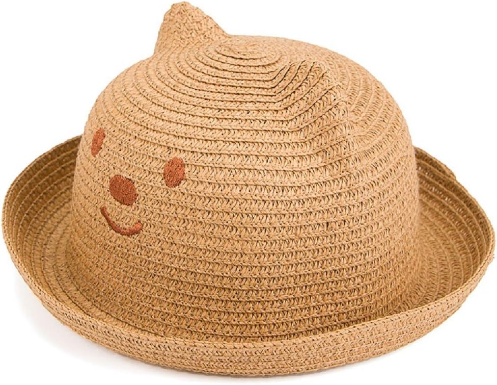 Straw Baby Ear Floppy Drawstring Chin Strap 3-6 Years Sun Hat for Girls Boys Children