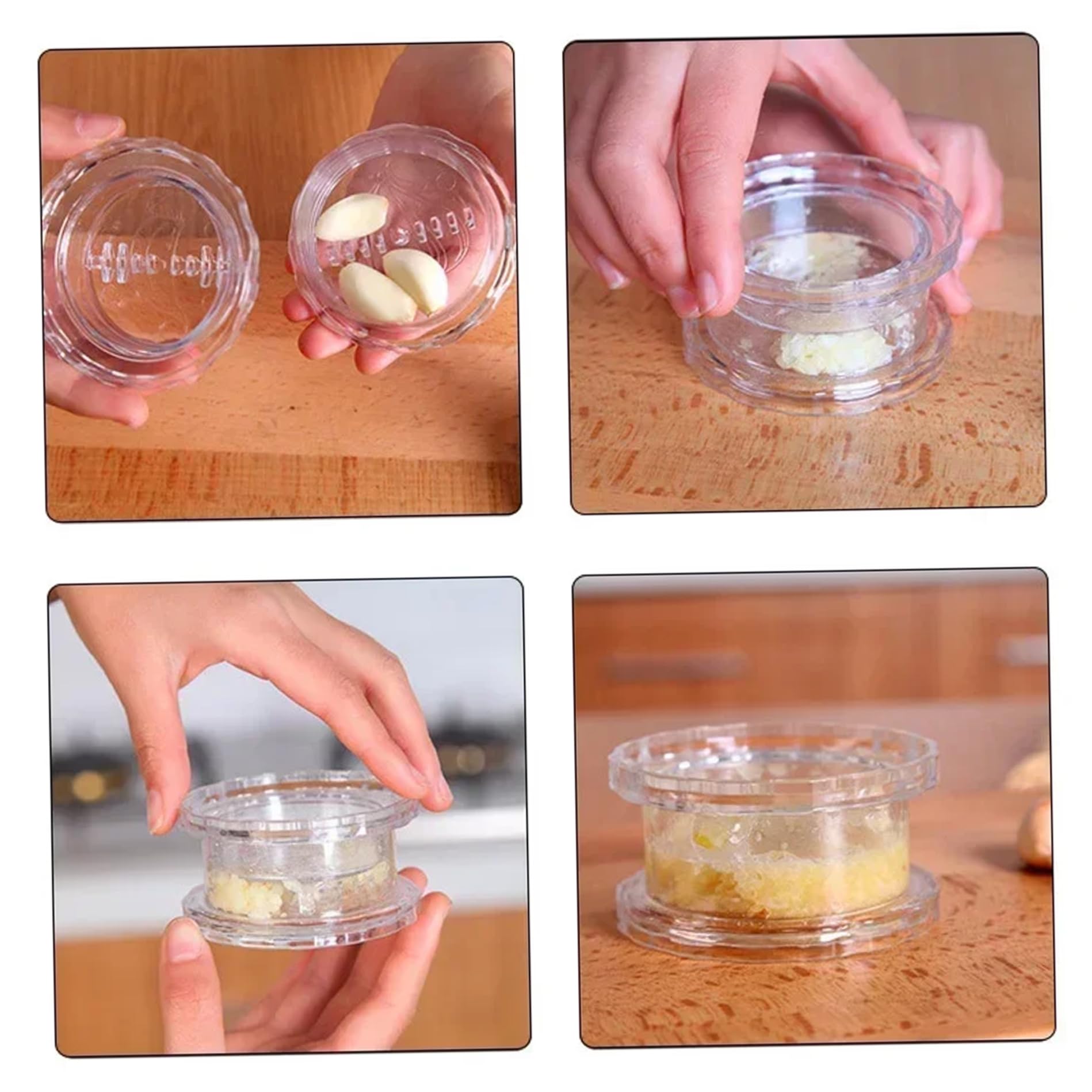 Trituradora de ajo, paquete de 2, herramienta para picar ajos de plástico transparente con molinillo giratorio, utensilio de cocina fácil de girar y sin ensuciar